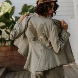NEW Spell Eagleback Matinee Embellished Jacket Khaki Large